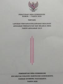 PERATURAN DESA SUMBERGIRI NO 1 TAHUN 2020 TENTANG LPJ REALISASI  APBDesa 2019